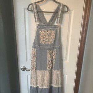Ladies POL denim patchwork bib dress - NWOT Size Small